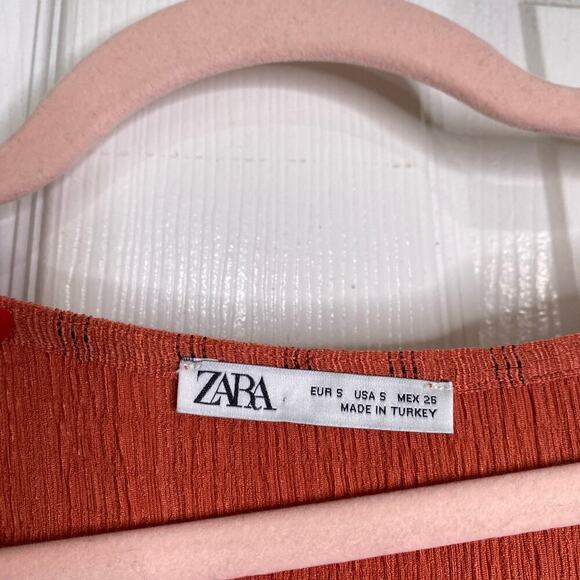 ZARA Textured Weave Tiered Midi Dress Orange Size Small 5039/036/670 Summer - Picture 4 of 6